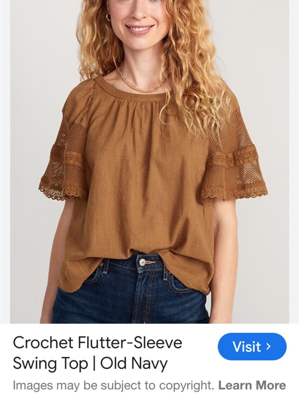 Old Navy Rust Brown Crochet Sleeve Boho Top Womens Large